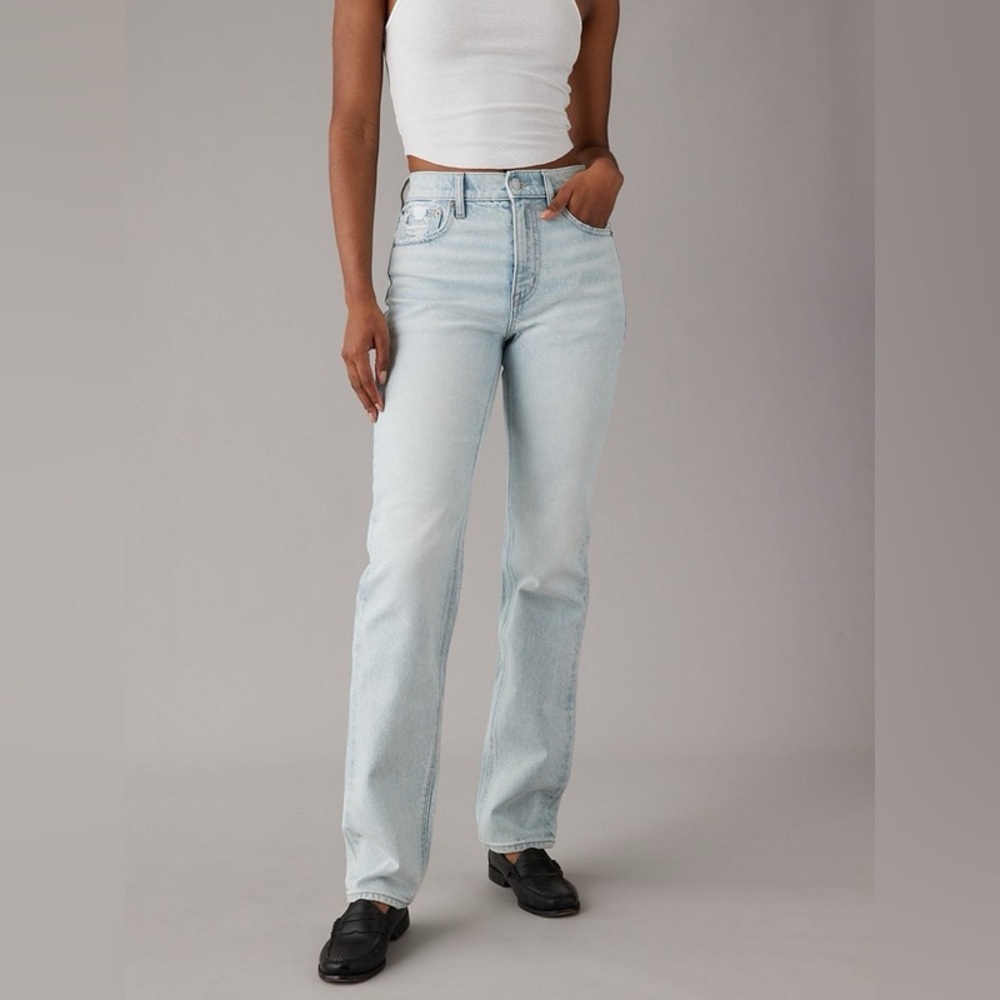 AE Stretch Super High-Waisted Ripped Straight Jean NWT